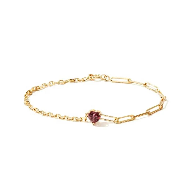 LOZRUNVE 18K Gold Plated Bohemian Asymmetric Paperclip Heart Bracelet with CZ Stone Silver 925