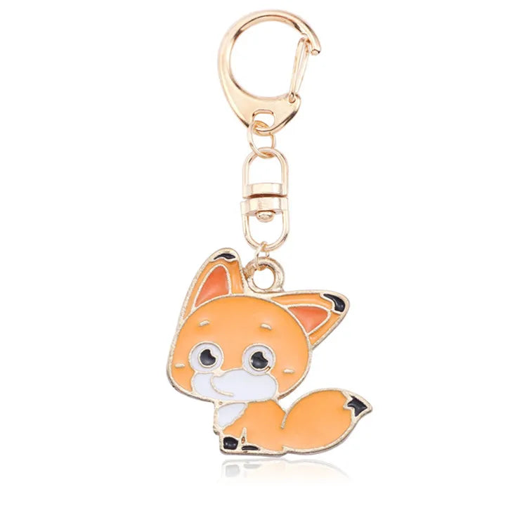 Customized Logo Cute Colorful Animal Shaped Hard Enamel Handbag Fox Keychain Promotional Carabiner