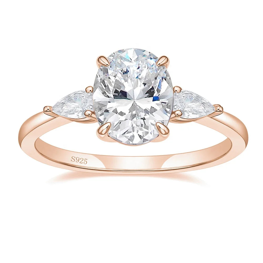 3CT Oval Cut Cubic Zirconia Wedding Bands 925 Sterling Silver Engagement Rings CZ Women Rings Jewelry