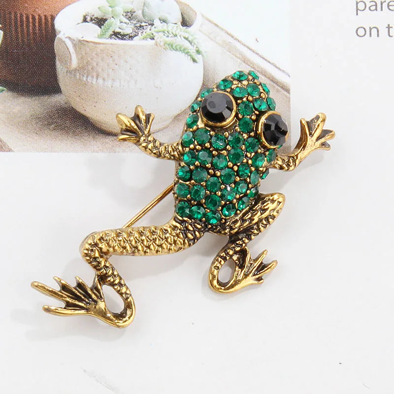 Unique Brooch Custom Alloy Rhinestone Crystal Frog Animal Brooch Pins for Unisex Clothing Accessories-Party Gift