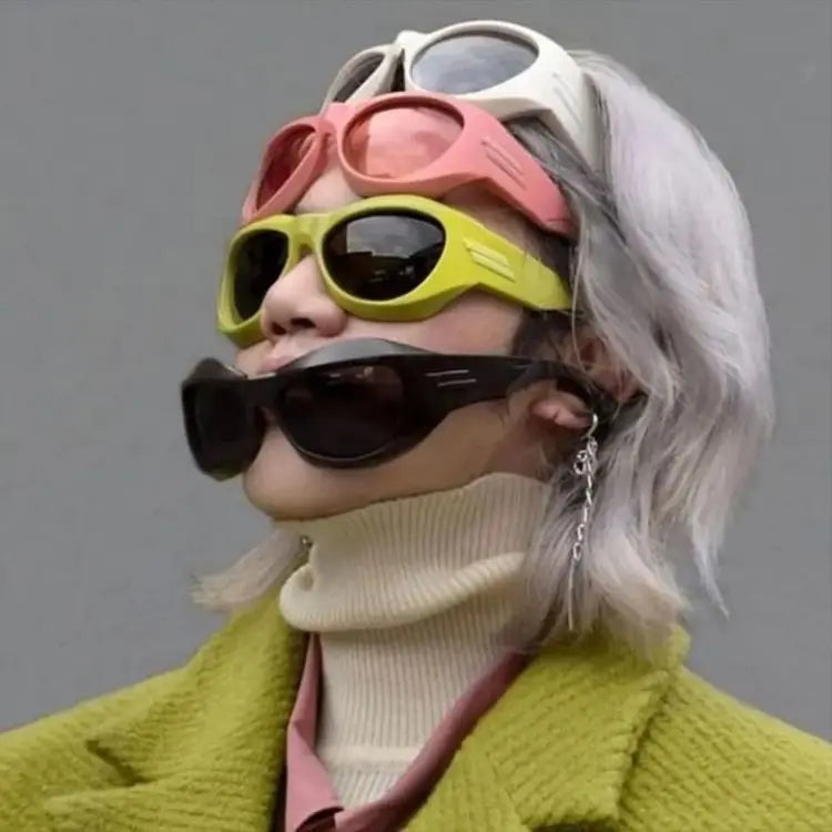 Alien Curved Futuristic Technological Creative Irregular Shape Sunglasses Y2k Millennial Hottie Ladies Muti-Colos Sunglasses