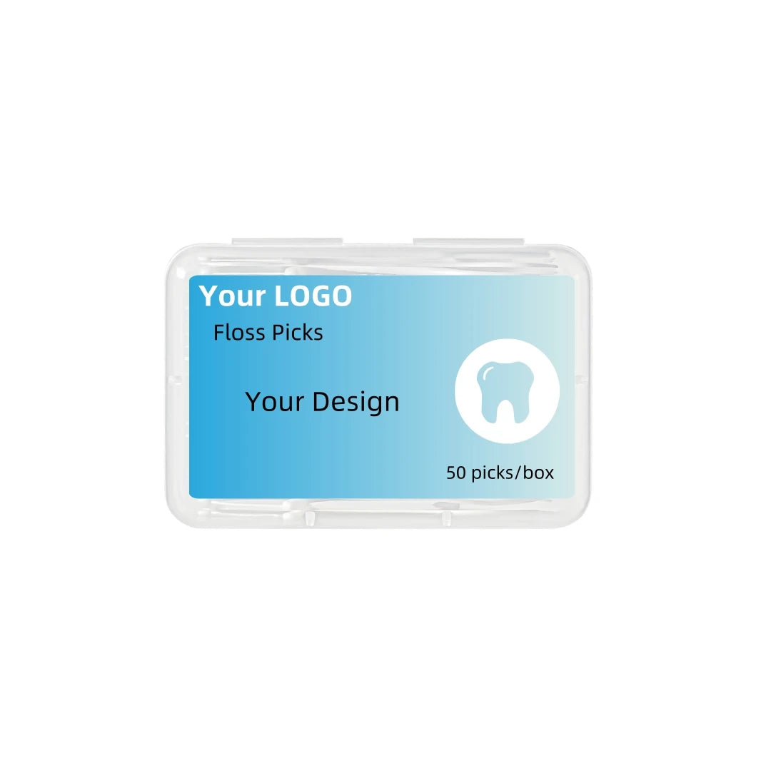 Bulk OEM 50 Picks Per Box Easy Glide Eco Natural Dental Floss Pick Plastic in Custom Box Container