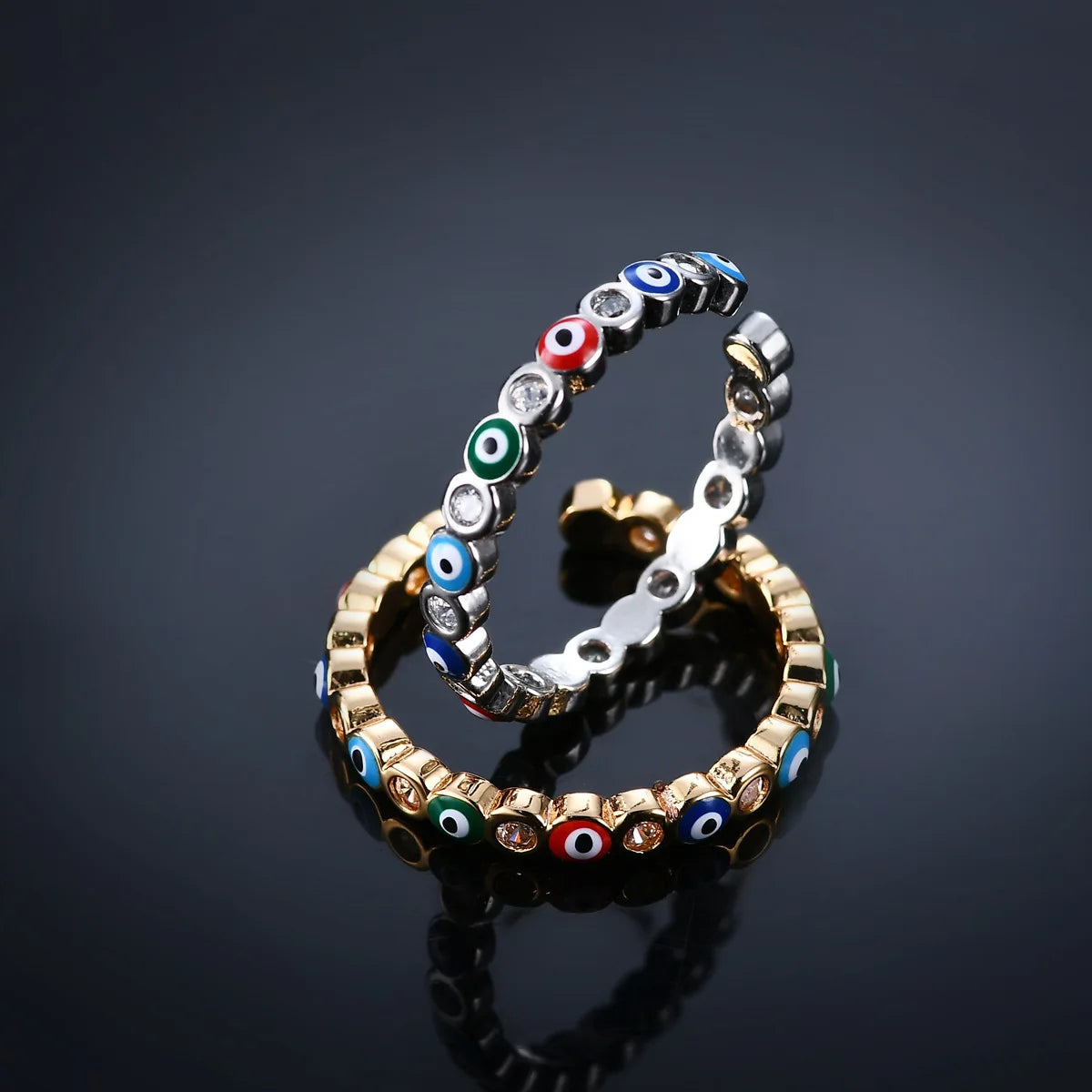 Hot Sell Copper Nazar Evil Eye Ring Micro Inlaid Drop Oil Creative Eye Open Ring