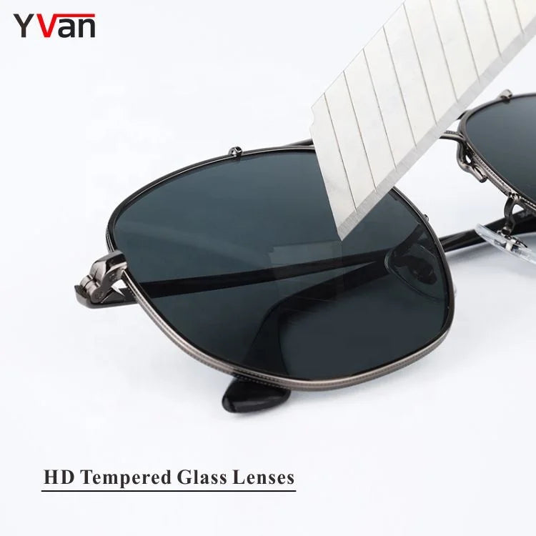 Custom Double Bridge Retro Sunglasses Gold and Gray Frame Hexagon Stainless Steel Sun Glasses with Glass Lenses