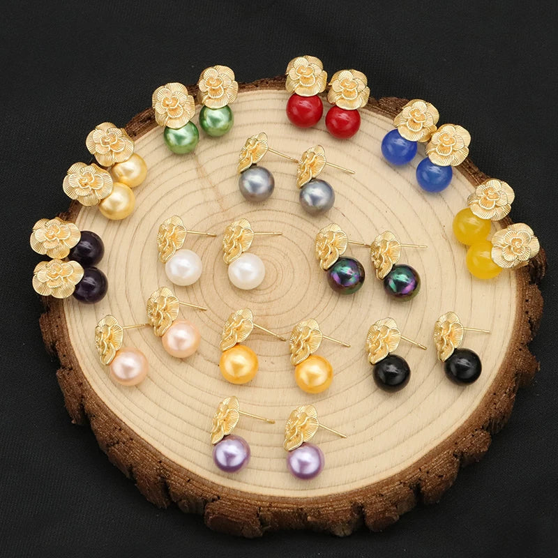 2024 New 925 Sterling Silver Stud Earrings Natural Round Crystal Drop Fashion Stud Earrings 18K Gold Plated Jewelry