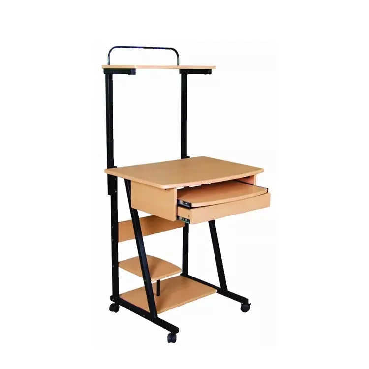 Foshan Factory Wooden Mobile Computer Table With Wheels Modern Design Steel Wood Desktop Computer Table