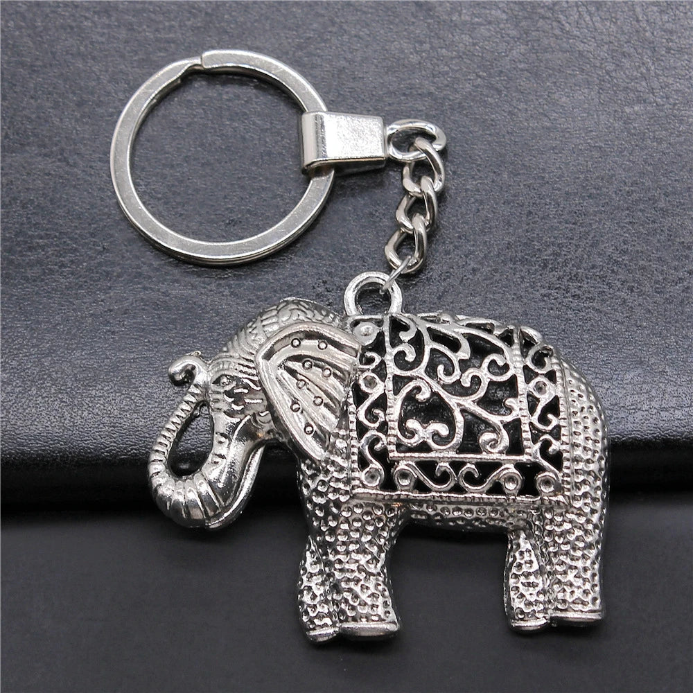WYSIWYG 59x47mm Antique Silver Plated Zinc Alloy Elephant Key Chain Souvenirs Gift P2-ABD-C12386