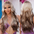 Synthetic Long Ombre Blonde Brown Wig with Bangs Cosplay Party Daily Wigs for Women Heat Resistant Fiber