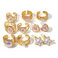 Chunky Waterproof Women Stainless Steel Heart Colorful Star Baroque Pearl Ring