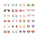 Butterfly Mermaid Children Clip-on Earrings Girl Fashion 24 Pairs/Set Animal Plant Fruit Kids Earrings