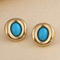 Ruyi New Arrival 18K Yellow Gold Turquoise Stud Pendant Vintage Diamond Earrings Wholesale Jewelry Gift