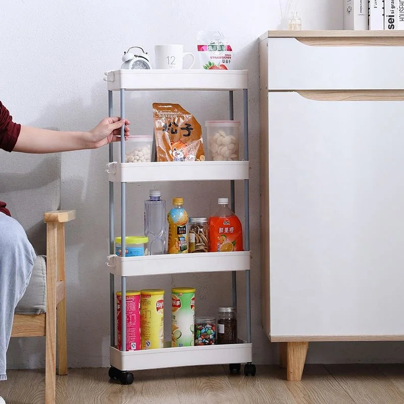 Kitchen Shelving Bathroom Finishing Rack Floor Multi-layer Storage Rack Removable Small Cart With Wheels Four-layer Storage Rack