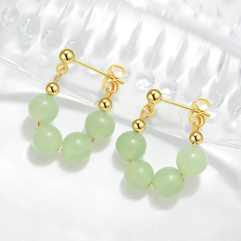 In Stock Fashion Hetian Jade Earrings Gouden Oorbellen Unique Handmade Crystal Beaded Hoop Earrings for Women