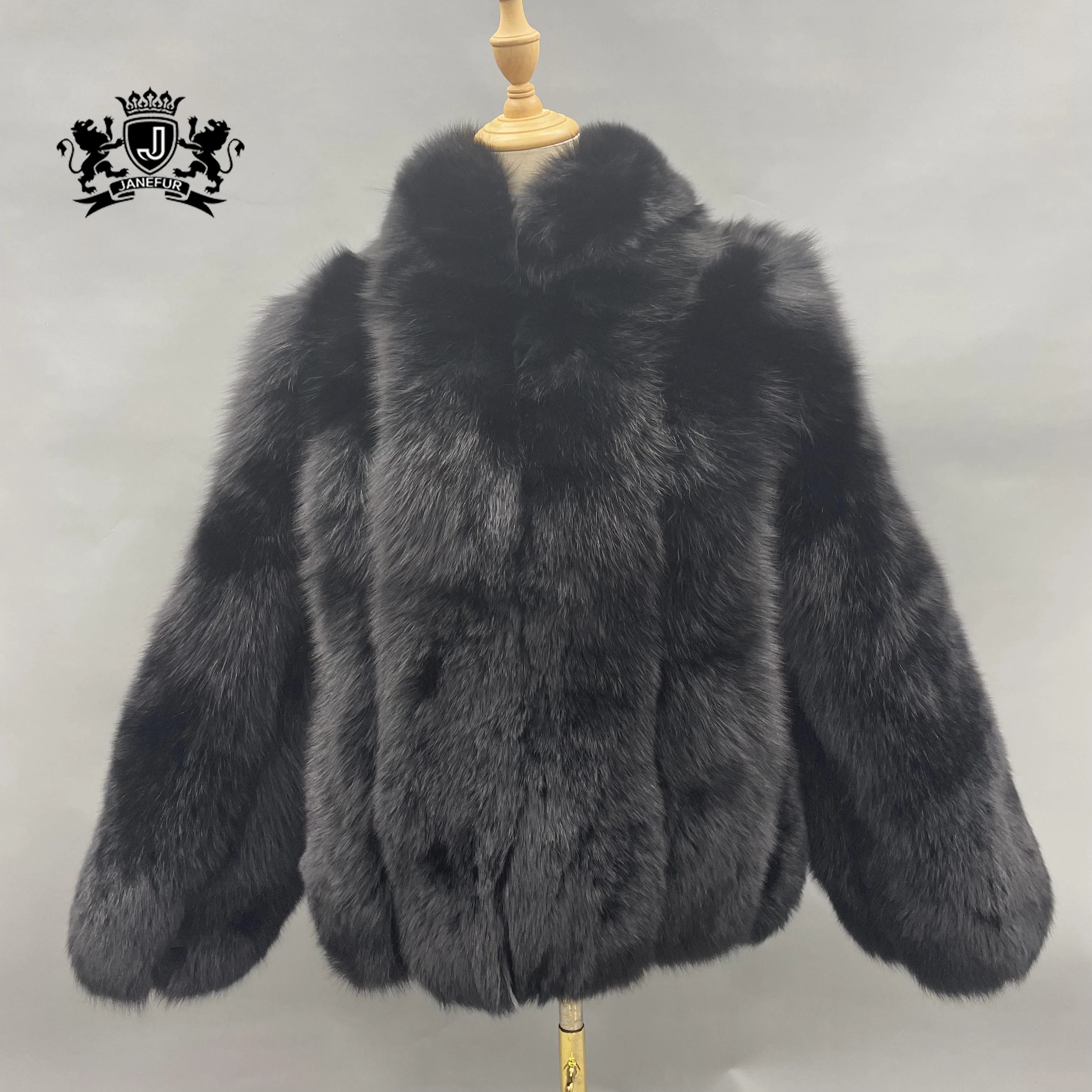 Women Ladies Fluffy Luxury Comfortable Fashion Fox Fur Jacket Casual Style Stand Collar Genuine Fox Fur Jacket