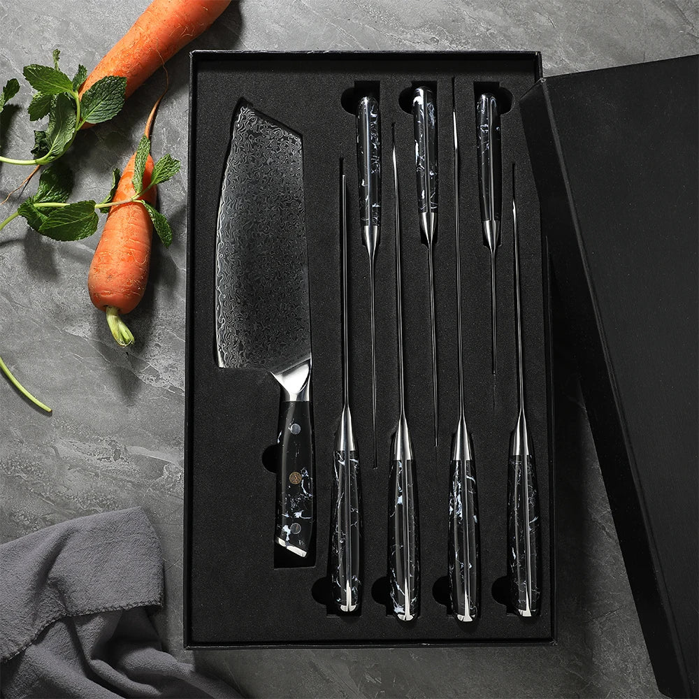 Hot Seller Amber 67layers Vg10 Damascus Steel Kitchen Knife Set Chef Knife Set Set in Giftbox MegaBDM