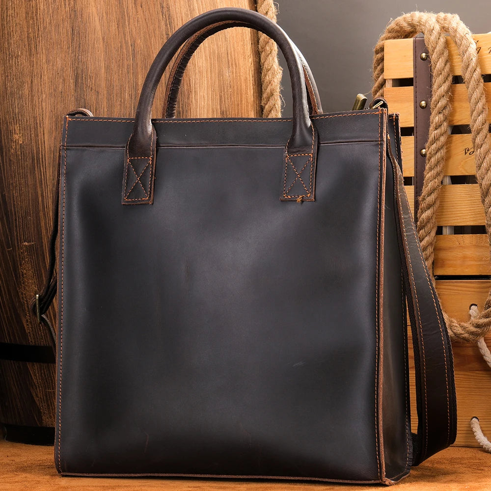 Marrant Men Vintage Full Grain Genuine Leather Top Handles Handbags Women Business Work Shoulder Bag Leather Handbag Tote Bag