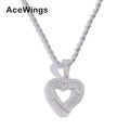 SP005 925 Sterling Silver Hip Hop Engagement Party Rope Chain Heart Round Brilliant Cut CZ Pendant Necklace for Men and Women
