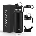 Insulated Stainless Steel Water Bottle 18 oz 32oz  40oz Vacuum Canteen 3 Lids Large Metal Drink Bottle Leak Proof