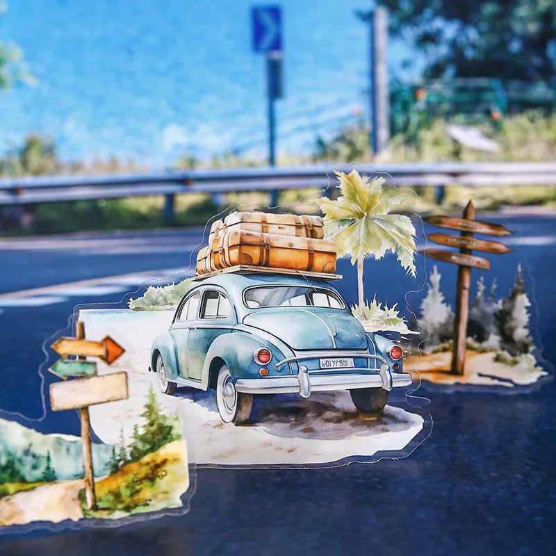 30 Sheets Per Pack Travel Theme PET Stickers Travel Highway Series 6 Decorative Backing Stickers