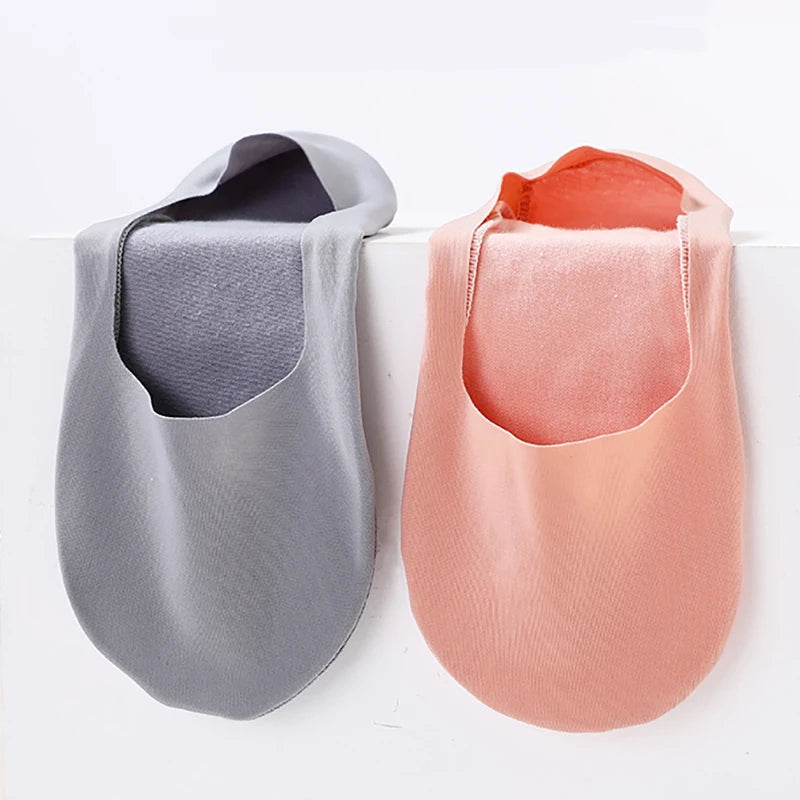 5Pairs/set Wholesale Ice Silk Female Seamless Invisible Socks  No Show Summer Silicone Non-slip Deep Mouth Socks