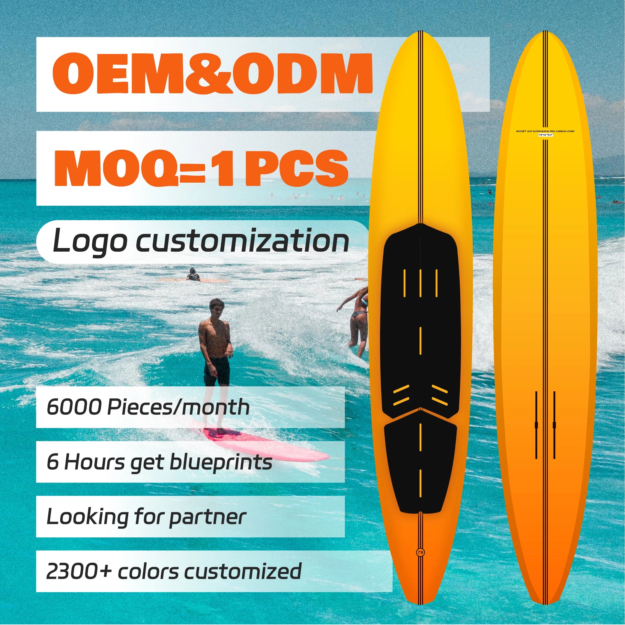 2024 ODM/OEM High-Performance Carbon Fiber Hydrofoil Foil Board Rocket Surfboard for Ocean Waters Sports Without Motor