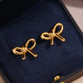 YF3702 Low Allergenic Stainless Steel Smooth Jewelry 18k Gold Plated Bow Waterproof Tar Free Women Earrings