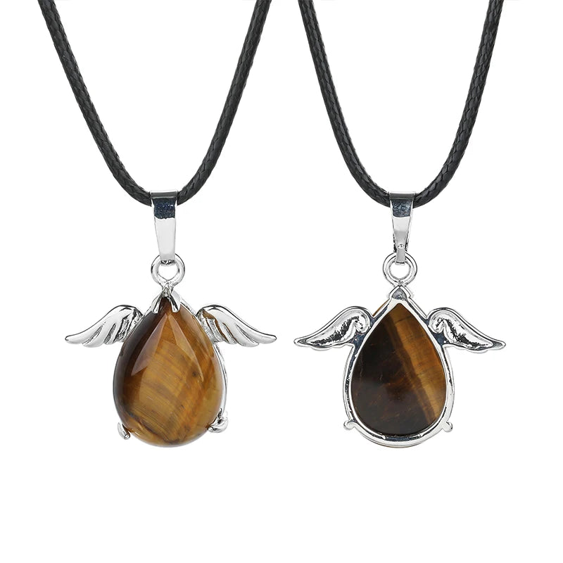 Healing Crystal Angel Wing Pendant Chakra Balance Gemstone Pendants Angel Fairy Dangle Charms