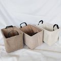 Daily Use Rectangular Felt Storage Basket Foldable PU-Handled Household Items Bin