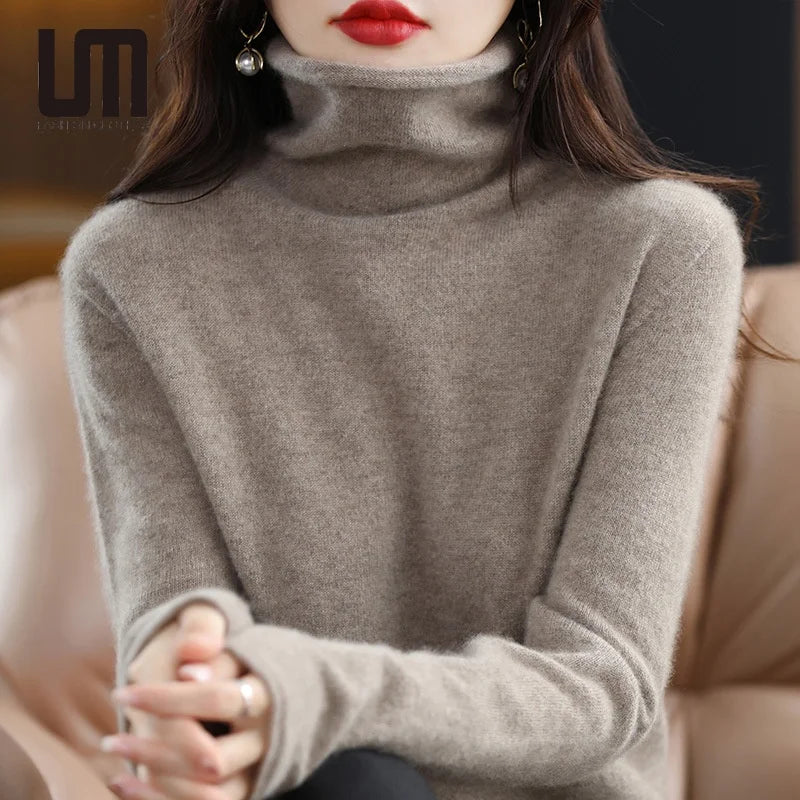 Liu Ming Trending Product Autumn Winter Women Turtleneck Wool Polyester Solid Color Knit Top Pullover Sweater