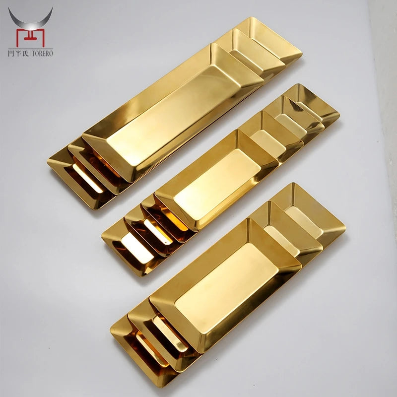 Stainless Steel Gold Silver Trays Dinner Plates Dish Fruit Food Serving Trays Set Dessert Snack Multi-purpose Long Plate