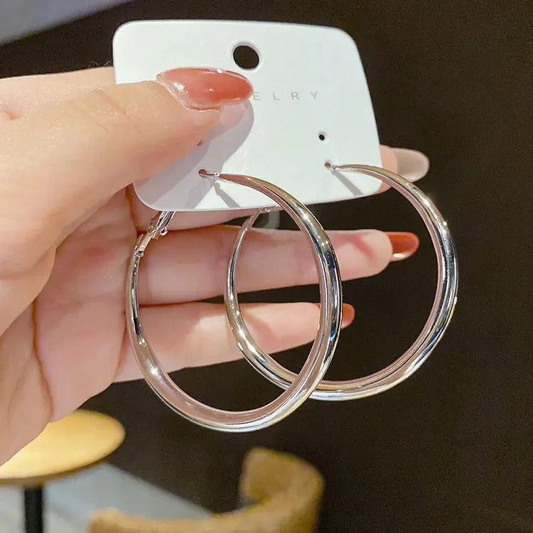 SC Shiny High Polished Gold Plated Earrings Jewelry Korean 925 Silver Needle Exaggerated 5cm Big Hoop Earrings Women 2022