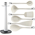 7-Piece White Silicone Kitchenware Set Cooking Tool Storage Rack and Spatula Suit for Easy Organization in the Kitchen