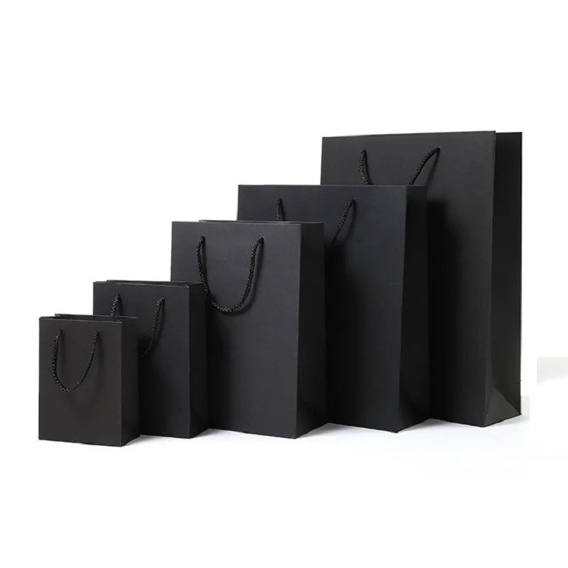 Wholesale Black Kraft Paper Tote Bag Classic Style Recycled Materials for Shoes Clothing Fur Socks Screen Printing