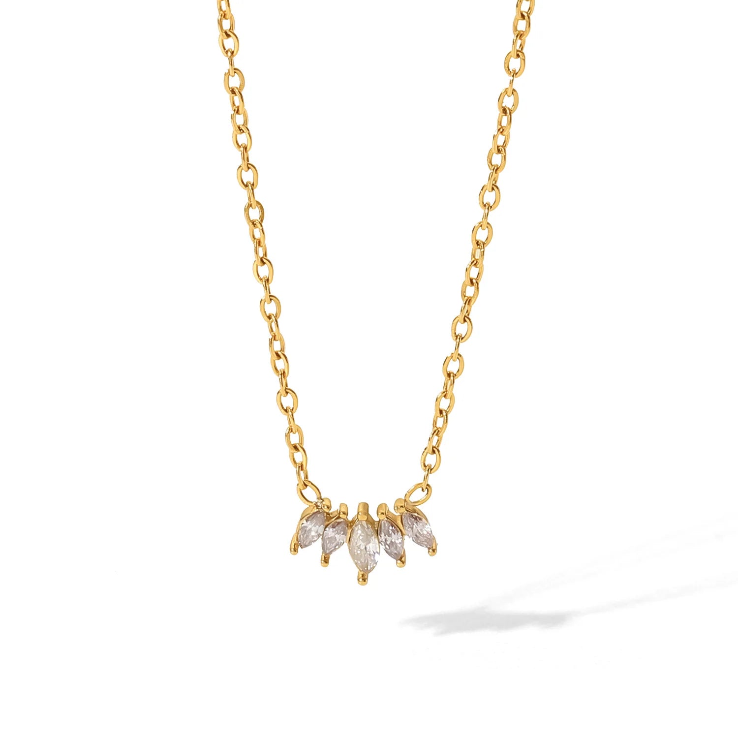 Dainty Crown Shape Inlaid Zircon Necklace Stainless Steel 18K Gold Plated Fine Jewelry Necklace
