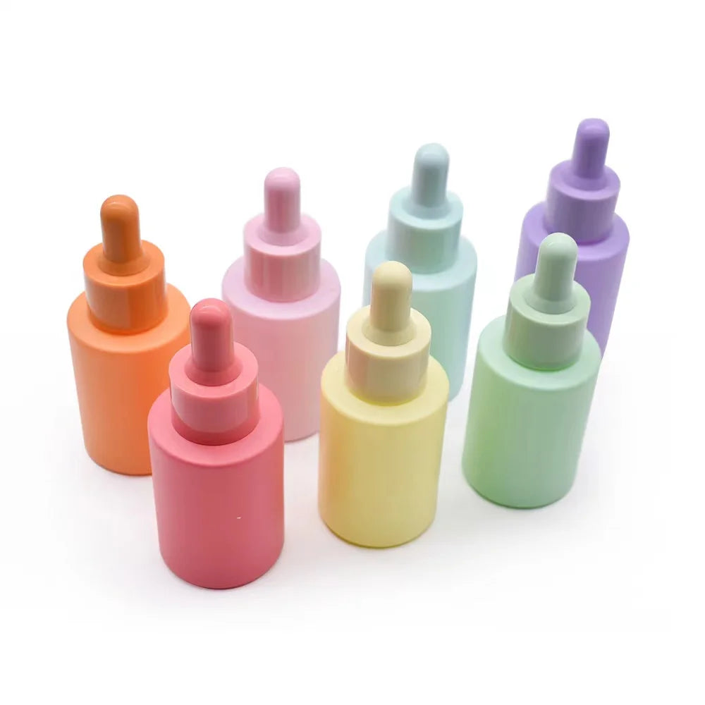 Custom 20ml 30ml Colorful Glass Dropper Bottle Screen Printing for Essential Oil Skin Care Serum Face Cream Flat Shoulder Design