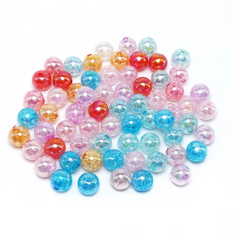 DS  Factory Direct Sale 50 Pcs/bag 8-14mm Magic Color Beads Acrylic Crack Bead DIY Jewelry Making  Round Loose Bead