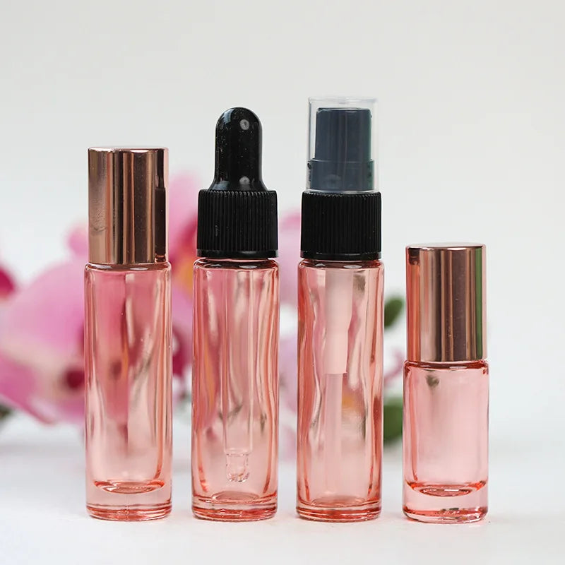 5ml 10ml Empty Cosmetic Packaging Rose Gold Roll on Bottle Skin Care Essential Oil Pink Glass Roller Perfume Bottle
