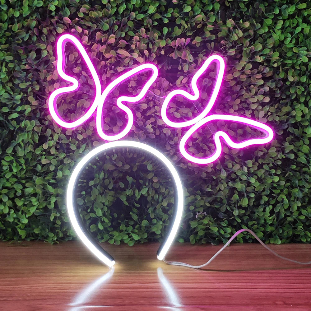 Butterfly Neon Light Headband Light OUX Drop Shipping Thirty LEN Headband Neon Light Bulb Neon Sign Headband for Party