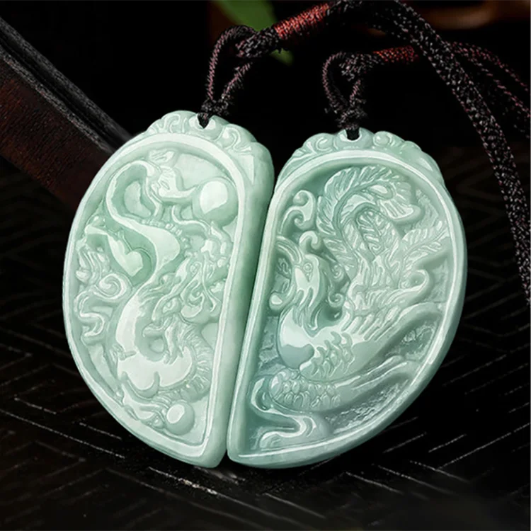 Natural Jade Dragon & Phoenix Pair of Lovers Necklace Fashion Pendants & Charms XC Brand Unisex Anniversary Gift