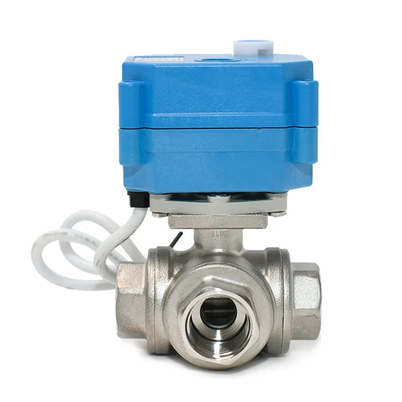 3-Way DN8/DN10/DN15 Motorized Stainless Steel Ball Valve Electric Control 9-24VAC/DC or 110-230VAC On/off Valve Auto Return