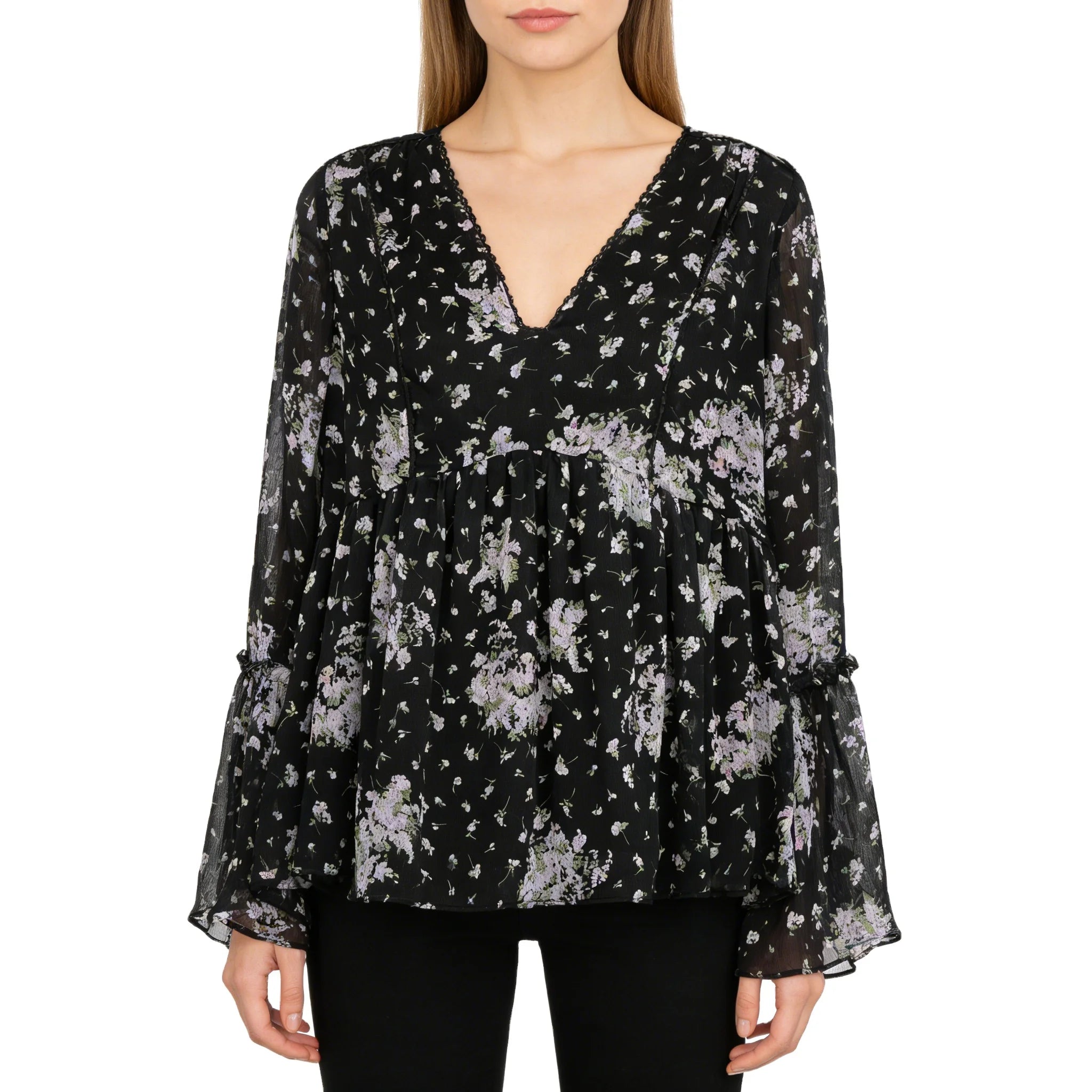 Black Printing Blouse Supplier Longsleeve Elegant Blouses Blouses for Women