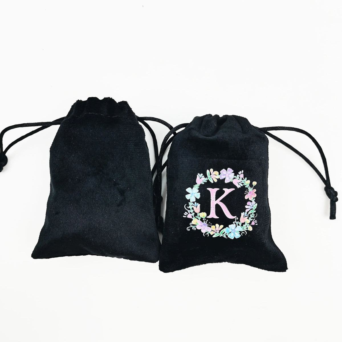 Black Suede Pouch Velvet Fabric Jewelry Drawstring Bag With Printed Logo Party Dust Cosmetic Pouches Wholesale