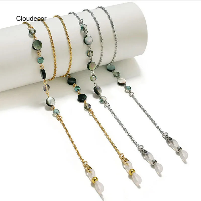 18K Gold Stainless Steel Sunglasses Chains With Shells  Crystal Eyewear Chains Sunglasses Strap Spectacle Chain