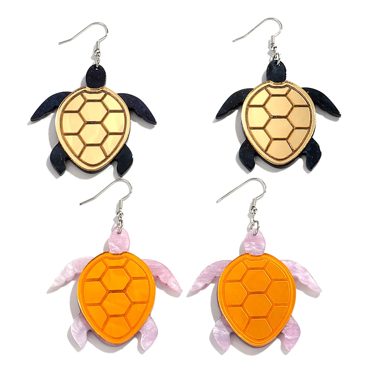 Wholesale Fashionable Cute Cartoon Sea Turtle Pendant Earrings Low MOQ Acrylic Mirror Drop Earrings for Parties