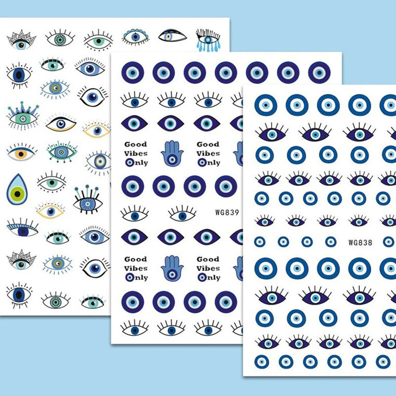 Waterproof Nail Design Pop Finger 3D Evil Eye Nail Art Sticker Decals Decoration