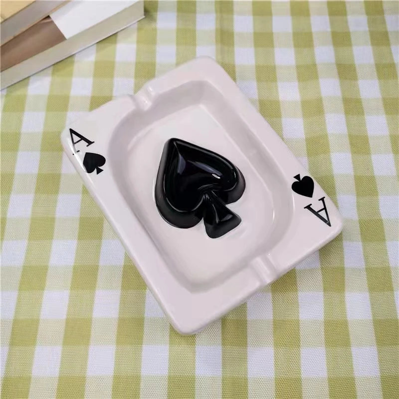 Free Sample Customized Handmade Ceramic Ashtray Rectangular Poker Shape Stylish Vintage Classic Design