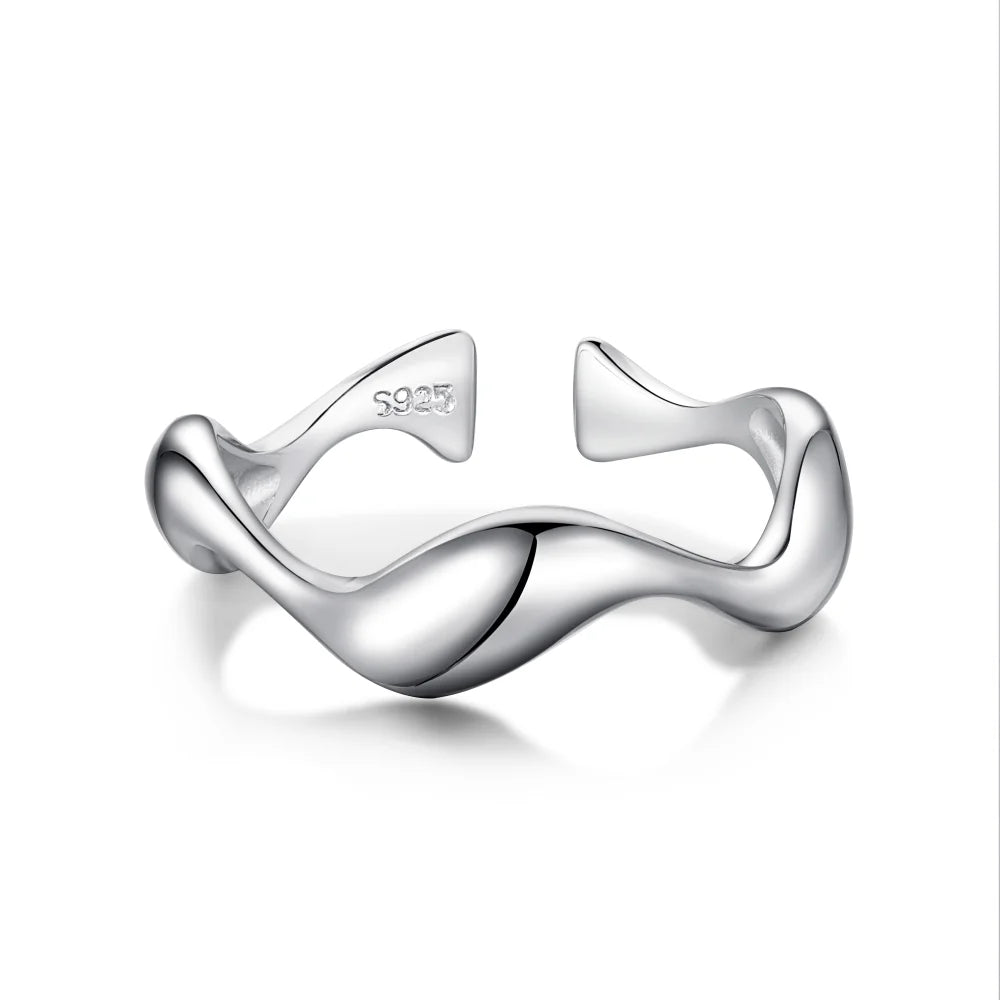 Dylam Personalized Women S925 Silver Rhodium Plated Daily Wear Jewelry Polish Irregular Open Adjustable Rings for Women
