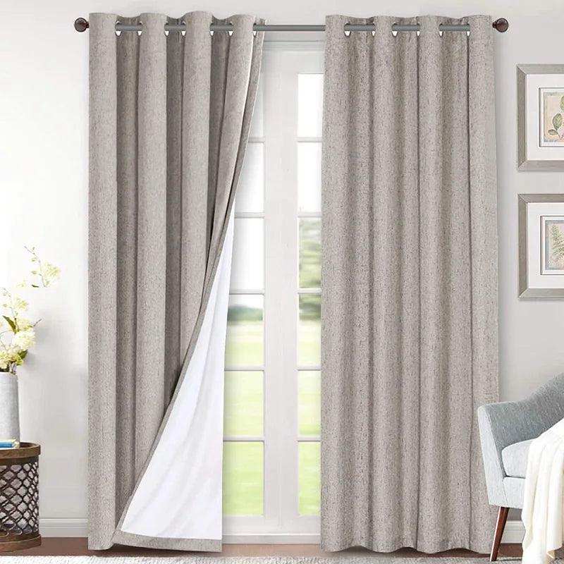 Faux Linen Fabric Modern Style 100% Blackout Curtain Coated Curtain Fabric Waterproof Fireproof