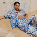 Wholesale Women's Suit Fashion Printed Loose Peplum Patchwork Casual Tie-Dye Suit