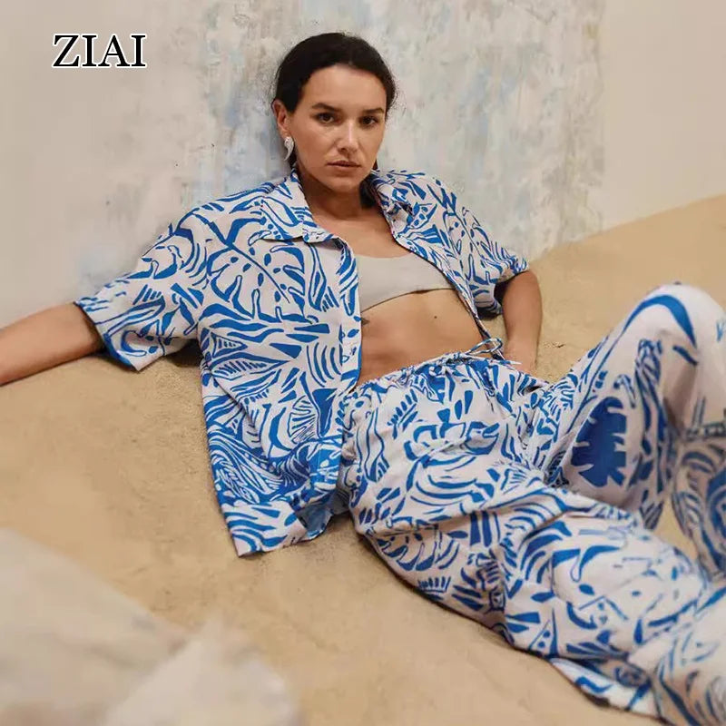 Wholesale Women's Suit Fashion Printed Loose Peplum Patchwork Casual Tie-Dye Suit